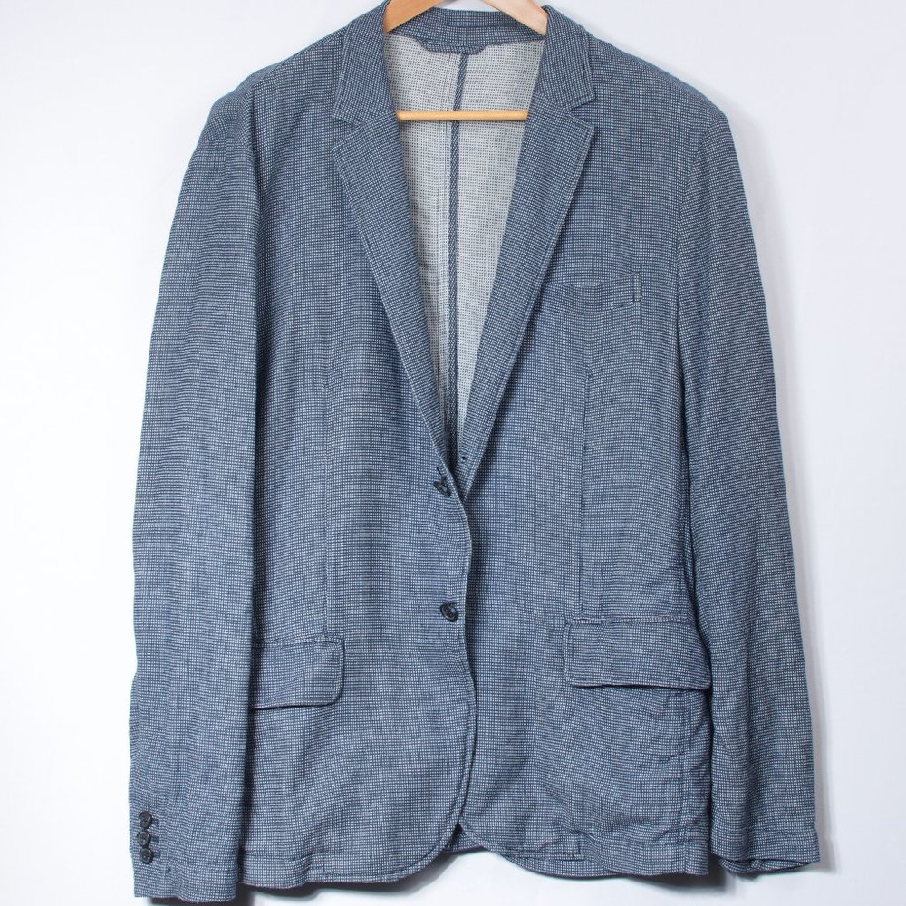 Michael Bastian Men's Jacket L Blue Grid-Check Cotton Surgeon's Cuffs